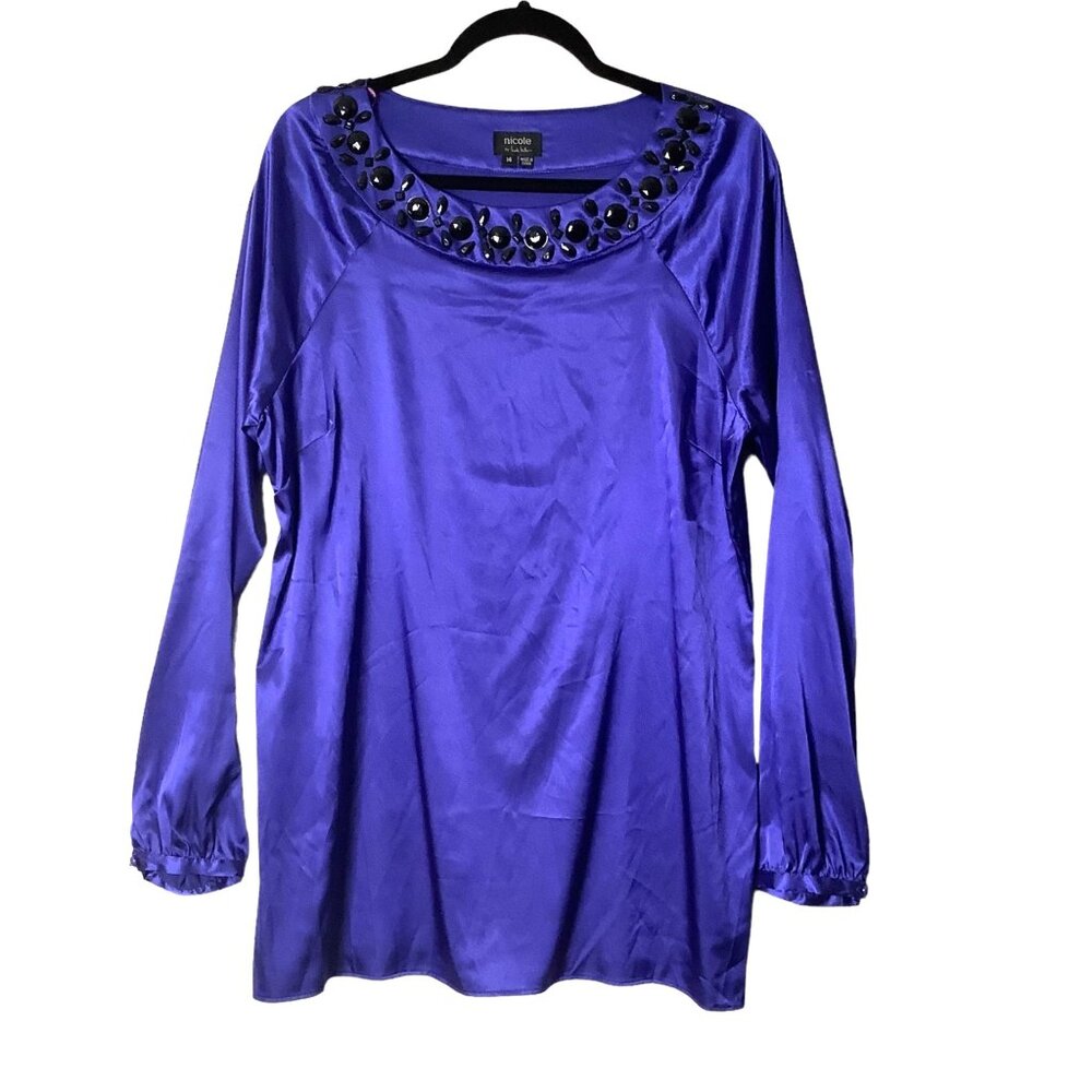 Nicole by Nicole Millerā Blue Blouse Women Size 14 Beaded Style 54140691448N NWT